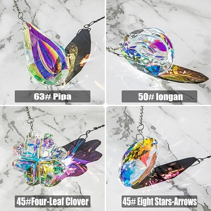 HDCRYSTALGIFTS 4pcs Crystal Suncatchers for Window Hanging Sun Catchers Indoor Rainbow Maker Crystals for Home Garden Decor Lamp Chandelier Lamp Prisms