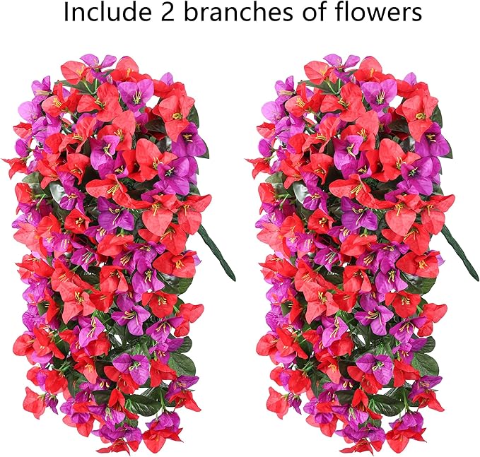 Faux Bougainvillea Artificial Flowers Plants for Outdoors Outside Decoration, 2pcs Fake Flowers Silk Long Trailing Vines UV Resistant Realistic for Front Door Porch Planter Urn Patio Balcony Yard, Mix