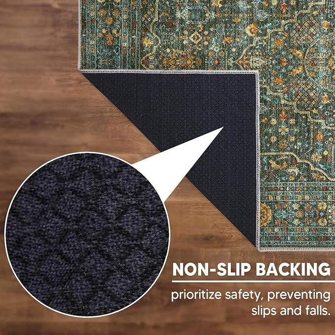 Keen Home Design 6x9 Rug - Machine Washable Area Rug with Non-Slip Backing, Ideal for Living Room, Dining Room, Bedroom - Vintage, Easy Clean, Durable, Low Pile Rug - (6' x 9')