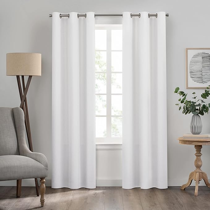 Eclipse Kendall Solid Textured Blackout Thermal Insulated Lining Grommet Window Curtain for Bedroom (1 Panel), 42 in x 84 in, White
