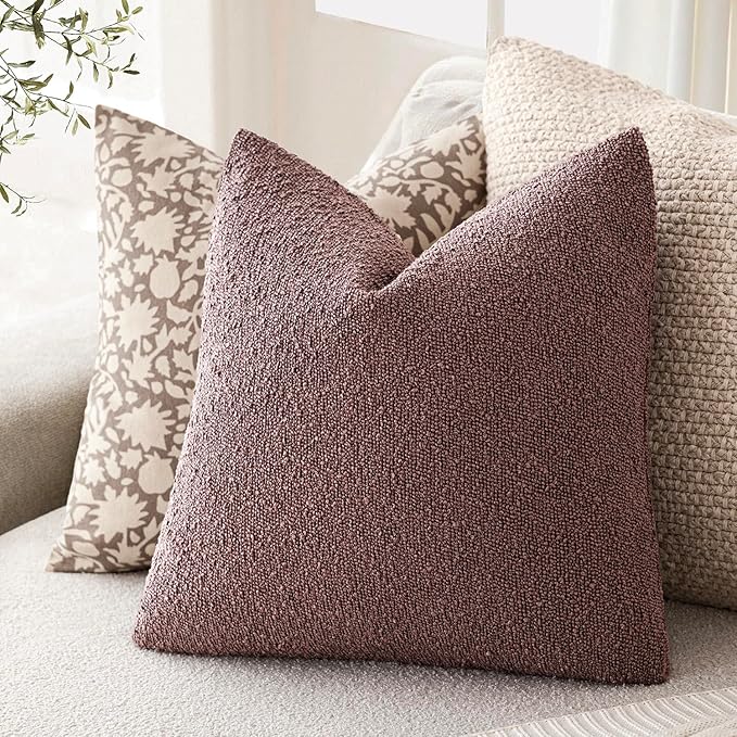 Foindtower Decorative Textured Boucle Throw Pillow Covers Accent Solid Pillow Cases Neutral Soft Cozy Couch Cushion Case for Chair Sofa Bedroom Living Room Home Decor 20x20 Inch,1PC,Dark Purple