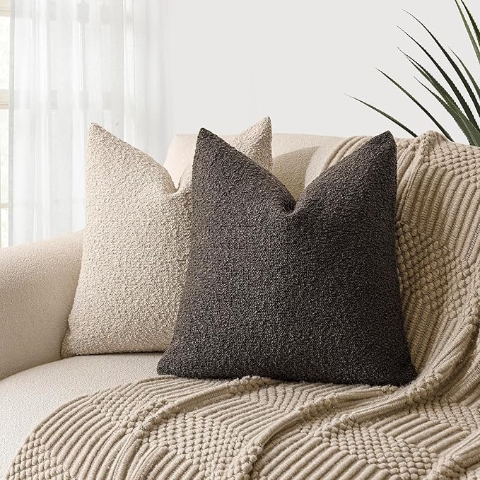 Foindtower Decorative Textured Boucle Throw Pillow Covers Accent Solid Pillow Cases Neutral Soft Cozy Couch Cushion Case for Chair Sofa Bedroom Living Room Home Decor 26 x 26 Inch,Dark Brown