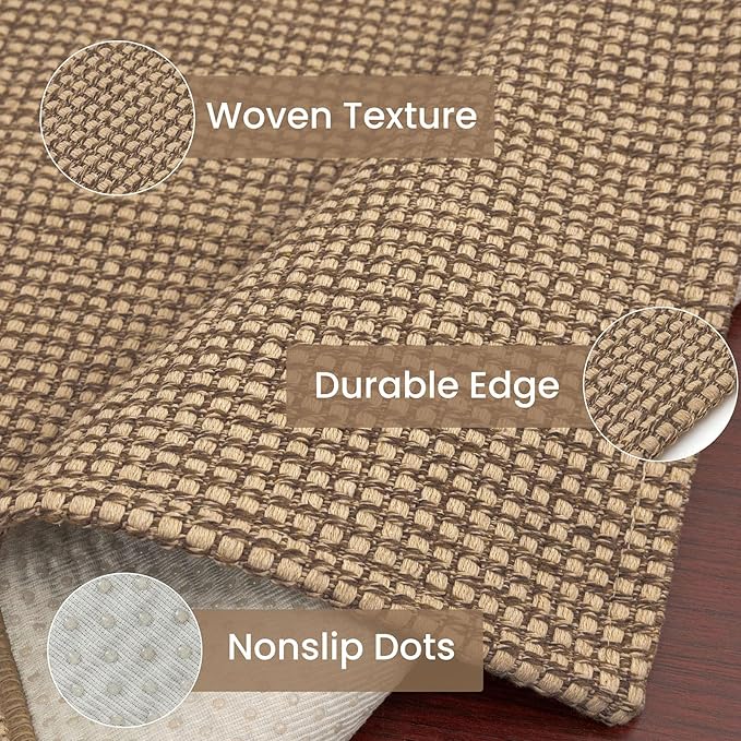 IOHOUZE Washable Runner Rug 2'x8' Rubber Backing Hallway Runner Entryway Runner Indoor, Kitchen Rugs Woven Cotton Floor Carpet for Kitchen Hall Entrance Bedroom, Tan/Brown