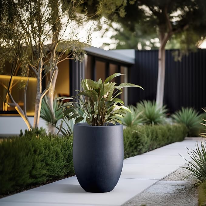 Kante Tall Concrete Planter, 21.7-Inch Height Antique Blue Large Indoor Outdoor Plant Pot with Drainage Hole for Patio Garden Home, Modern Decor for Flowers and Tree