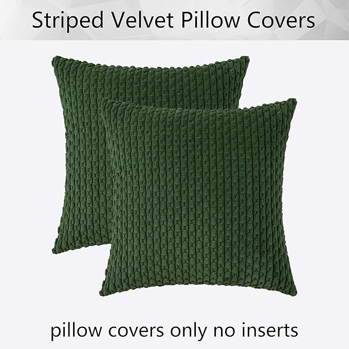 Kevin Textile Pack of 2 Corduroy Decorative Throw Pillow Covers 22x22 Inch Soft Boho Striped Pillow Covers Modern Farmhouse Home Decor for Spring Sofa Living Room Couch Bed Dark Green
