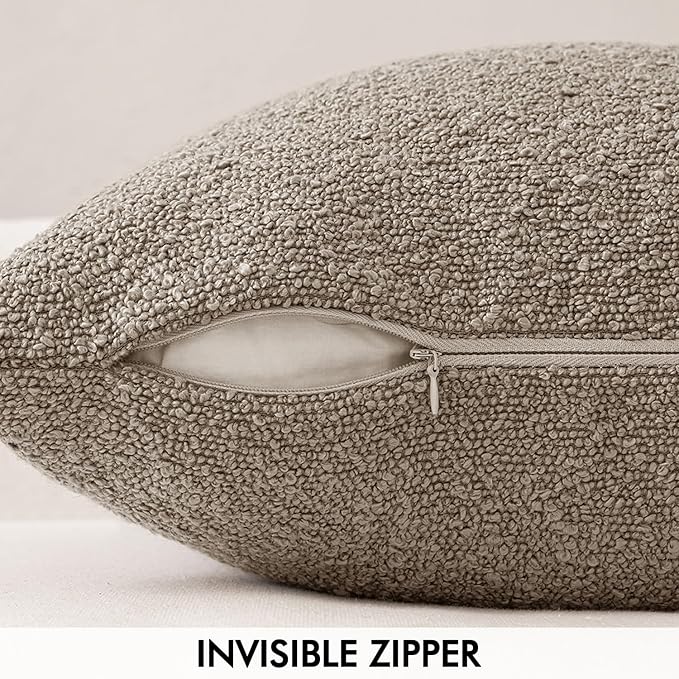 MIULEE Textured Boucle Throw Pillow Cover Light Brown Accent Solid Eruo Sham Pillow Case Decorative Soft Pack of 1 Couch Cushion Chair Sofa Bedroom Livingroom Home Decor,24x24 Inch