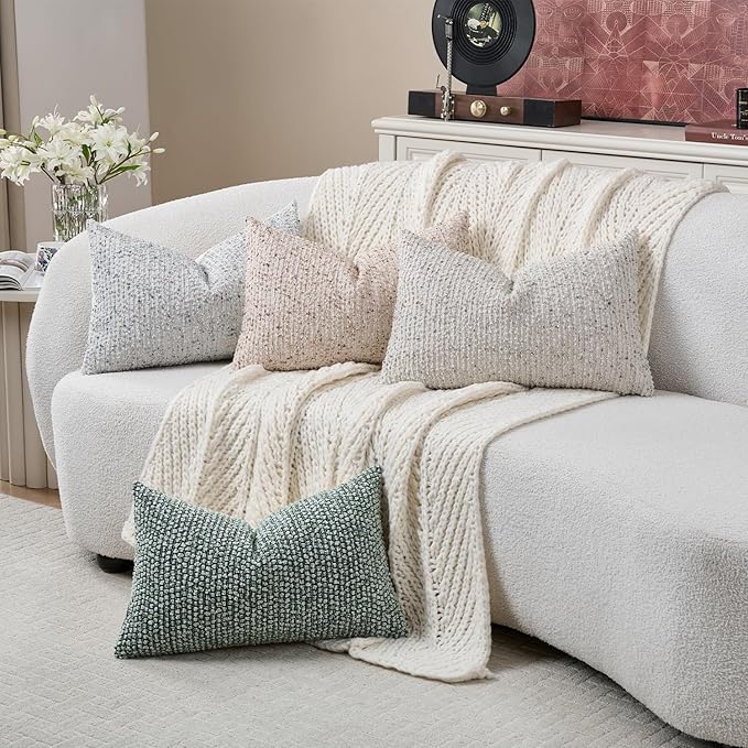 14x36 Beige Decorative Body Pillow Cover for Bed Textured Boucle Striped Chic Morden Boho Accent Farmhouse Rectangular Long Lumbar Throw Pillow Case for Bedroom Living Room Home Decor Couch Sofa