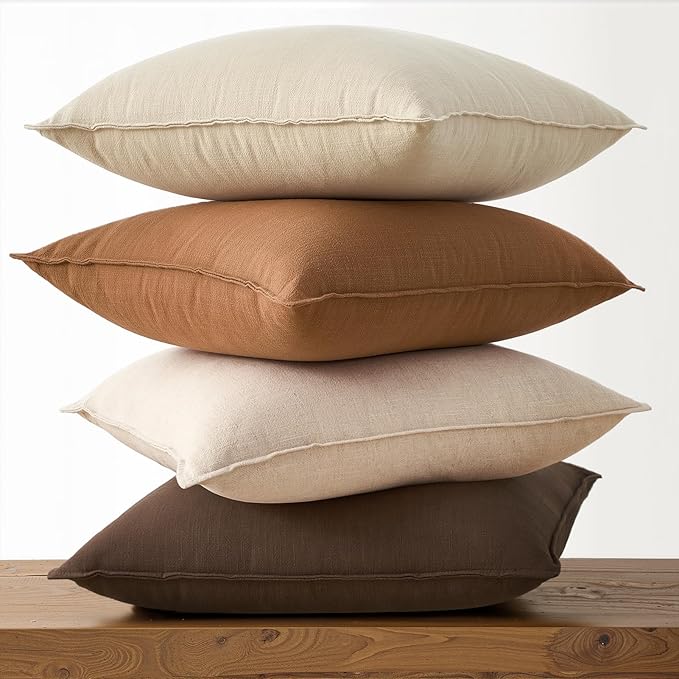 Pack of 4,Decorative Linen Soild Throw Pillow Covers Soft Accent Cushion Case Boho Farmhouse Neutral Pillowcase for Couch Sofa Bedroom Living Room Home Decor 20 x 20 Inch Reddish Brown