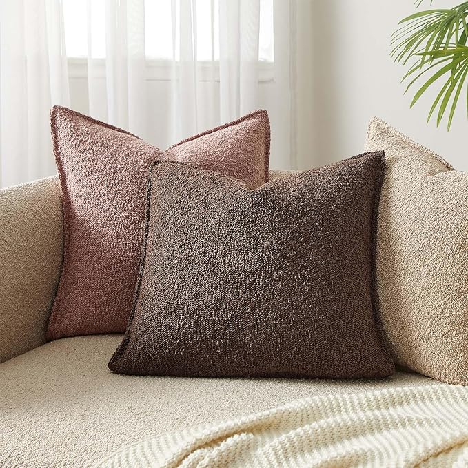 JUSPURBET Brown Decorative Pillow Covers 24x24 Set of 2 Throw Pillow Covers for Couch Sofa Bed Cozy Boucle Textured Cushion Covers Cases with Hidden Zipper for Living Room Home Decor