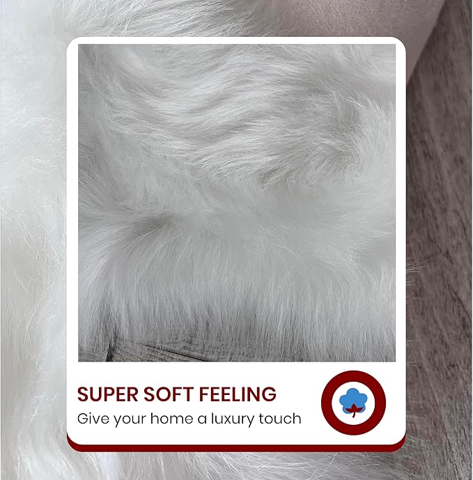 LAMBZY Faux Sheepskin Super Soft Hypoallergenic Silky Shag Rug for Living Room, Kids Room, Sofa (Octo 8 Pelts 6'x8', White)