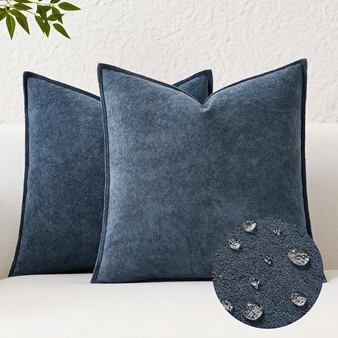 Kevin Textile Waterproof Decorative Pillow Covers Dusty Blue 16x16 Inch Pack of 2 Soft Boucle Textured Throw Pillowcases Elegant Accent Pillows for Couch Sofa Chair Bed Home Decor Indoor Outdoor