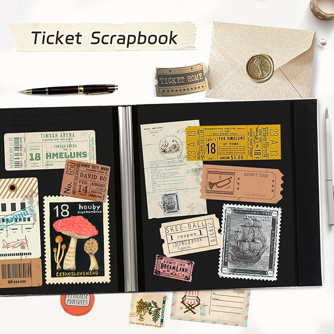 RECUTMS Photo Album Scrapbook 30 Pages for 4x6 5x7 8x10 Photos Size DIY Self Adhesive Pages Button Grain Leather Picture Album Baby Family Wedding Anniversary Picture Book (Black)