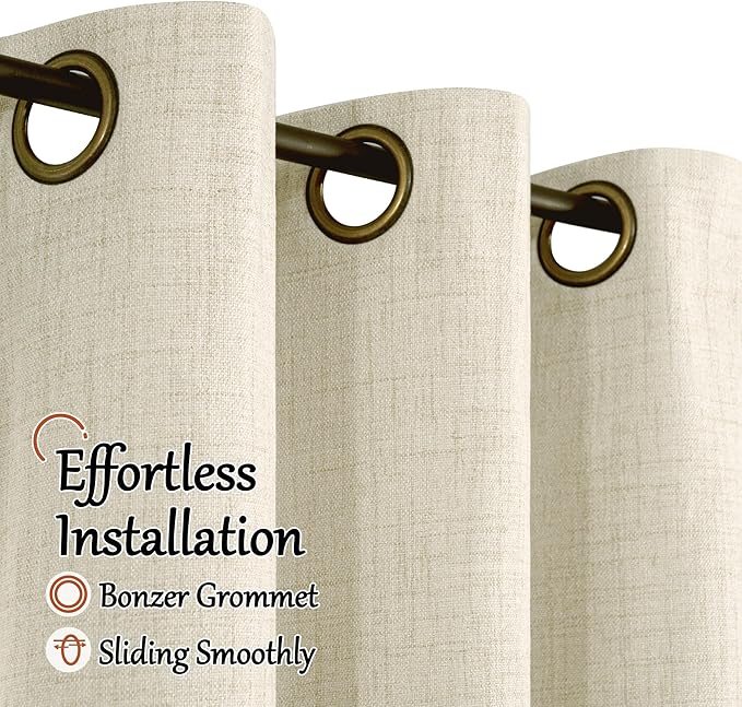 Lajode 40 Inch Length Linen Blackout Curtains for Short Cafe Window, Thermal Insulated Light Blocking Soundproof Privacy Burlap Curtains 2 Panels, Each 38 Inch Wide Natural