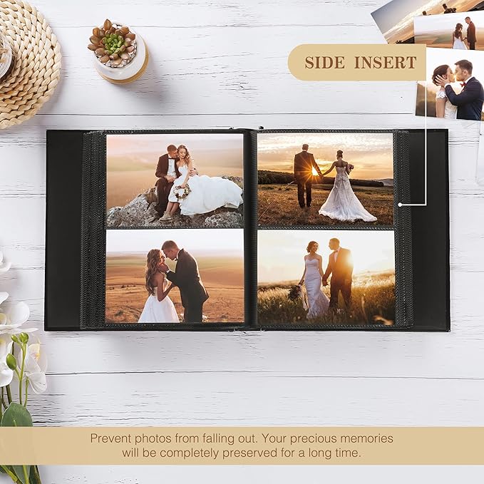 potricher Small Photo Album 4x6 200 Photos Leather Cover Picture Book with 200 Horizontal Pockets for Family Wedding Anniversary and Baby (White)