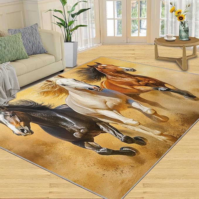 Horses 5x7 Area Rugs for Living Room Stouts Washable Rug Desert Landscape Rug Non Slip Low Pile Soft Area Rugs for Bedroom Bedside Dining Room Kids