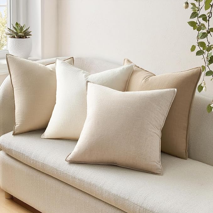 Linen Pillow Covers 18x18 Neutral Boho Throw Pillow Covers for Couch Pack of 4 Accent Modern Cushion Covers for Sofa Livingroom Bed and Balcony Home Decor