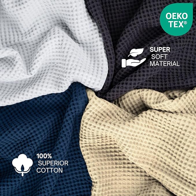 Organic Cotton Waffle Blanket Queen Size (90" x 90") Lightweight, Breathable and Soft, Luxurious Best Waffle Blankets All-Season - Summer, Spring, Winter (Grey)