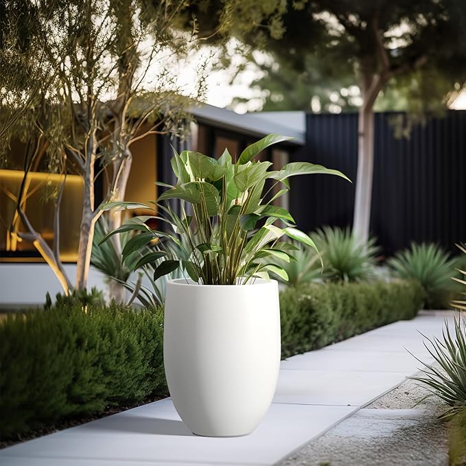 Kante 21.7" H White Concrete Tall Planter, Large Outdoor Indoor Decorative Pot with Drainage Hole and Rubber Plug, Modern Round Style for Home and Garden
