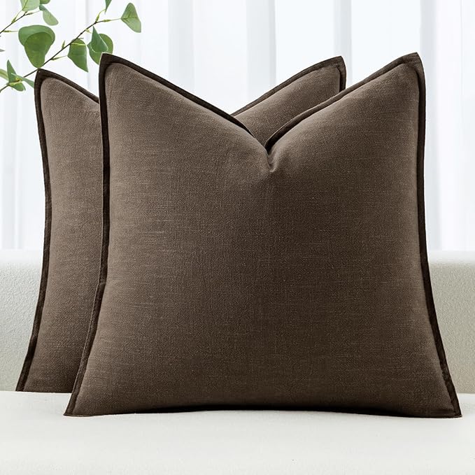 MIULEE Decorative Linen Euro Sham Pillow Covers 24x24 Dark Coffee Chocolate Boho Farmhouse Neutral Winter Couch Throw Pillows for Bed Pack of 2 Accent Modern Pillowcase Sofa Livingroom Home Decor