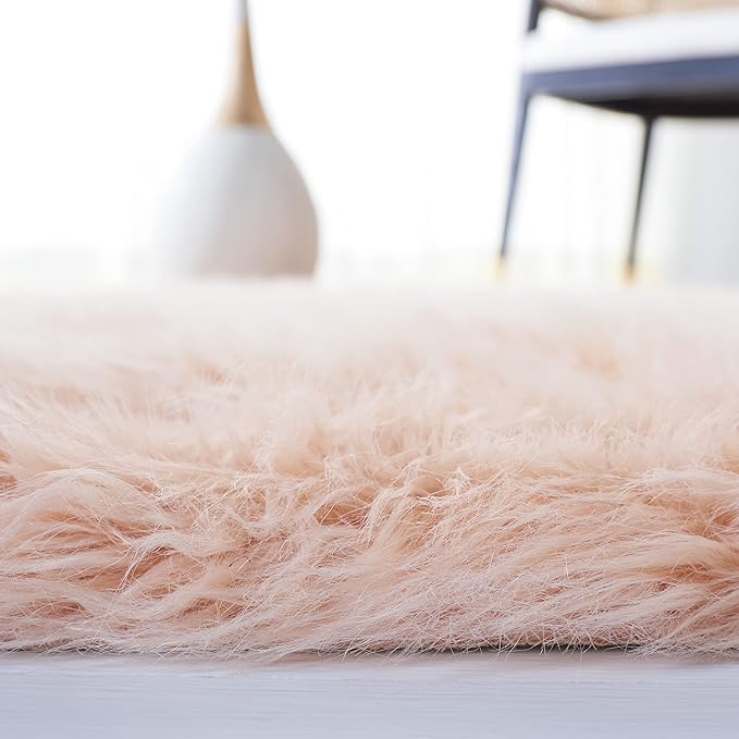SAFAVIEH Faux Sheep Skin Collection 3' x 5' Light Pink FSS115U Silken Glam 2.35-inch Thick Area Rug