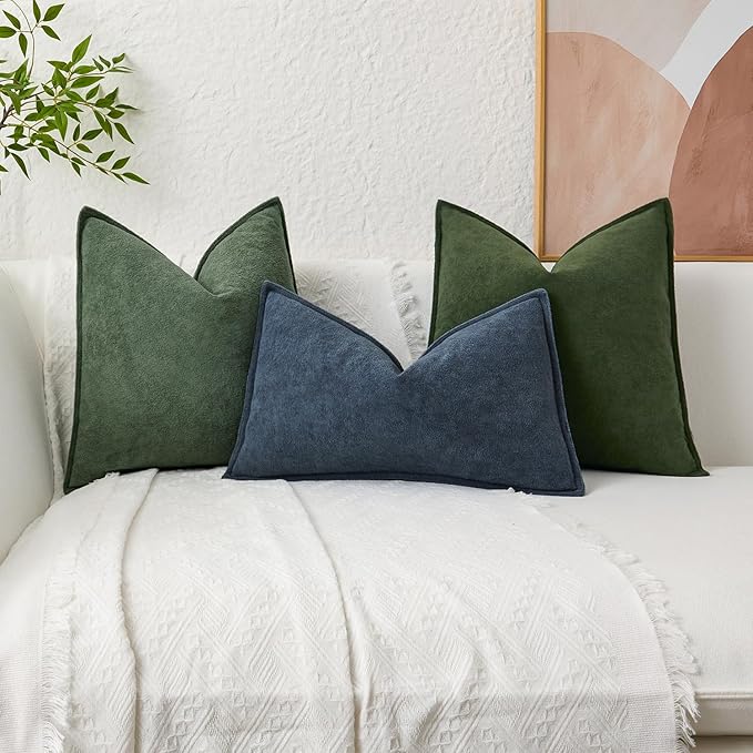Kevin Textile Waterproof Decorative Pillow Covers Moss Green 18x18 Inch Pack of 2 Soft Boucle Textured Throw Pillowcases Elegant Accent Pillows for Couch Sofa Chair Bed Home Decor Indoor Outdoor