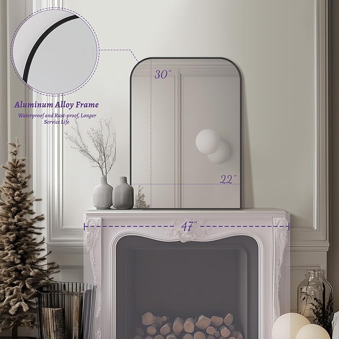 Bathroom Mirror, Wall Mirrors, Black Metal Framed Wall-Mounted Mirrors, Bathroom Vanity Mirror for Over Sink, Living Room, Bedroom, Entryway, 22x30 Inch, Black