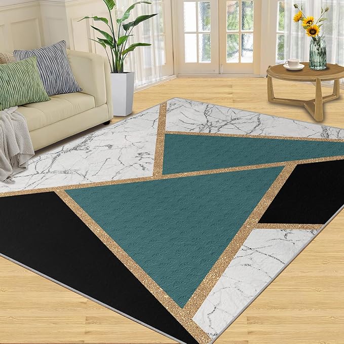Geometric Marble Rugs for Living Room Abstract Marble Area Rug Light Luxury Geometric Patchwork Carpet Mid-Century Simple Rug for Hardwood Floors Office 5x6ft