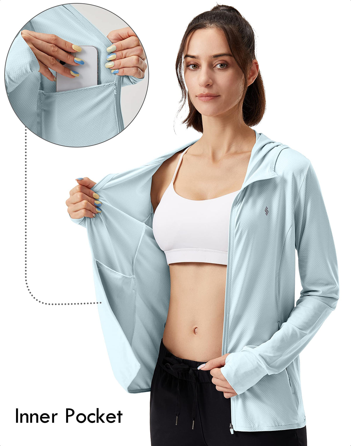 Soothfeel Women's UPF 50+ Sun Protection Hoodie Jacket Lightweight Long Sleeve Sun Shirt for Women with Pocket Hiking Outdoor