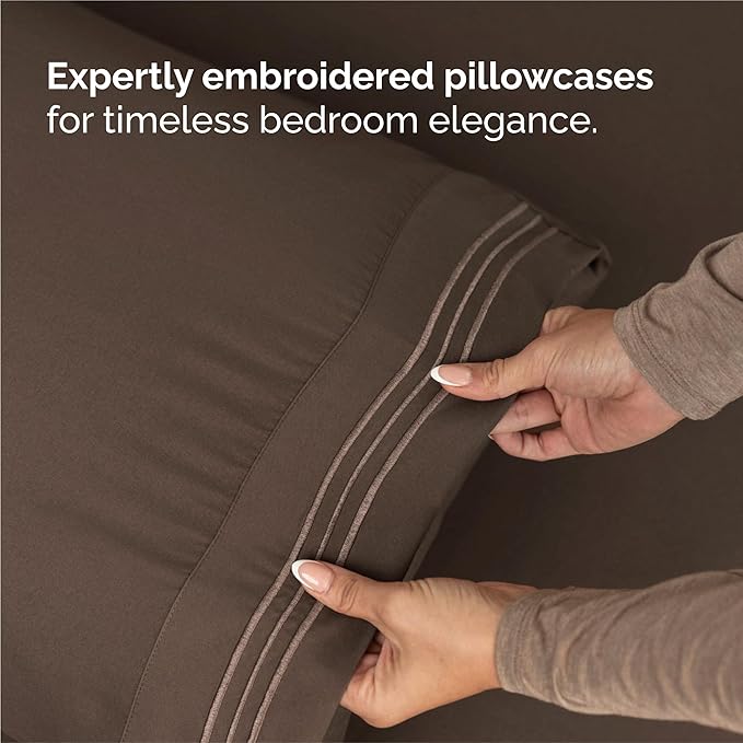 King Size 4 Piece Sheet Set - Comfy Breathable & Cooling Bed Sheets Set - Hotel Luxury Bedding for Women, Men, Kids, Teens, Boys & Girls - Deep Pockets, Ultra-Soft and Wrinkle Free - Oeko-Tex - Brown