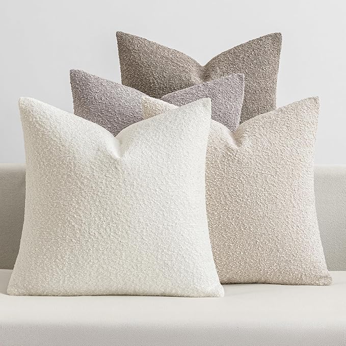 MIULEE Pack of 4 Decorative Textured Boucle Throw Pillow Covers 18x18 Inch Neutral Accent Solid Pillow Cases Soft Couch Cushion Covers for Modern Farmhouse Boho Chair Sofa Bed Livingroom Home Decor