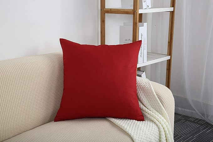 TangDepot Cotton Solid Throw Pillow Cover, 12 INCH x 12 INCH, Deep Red