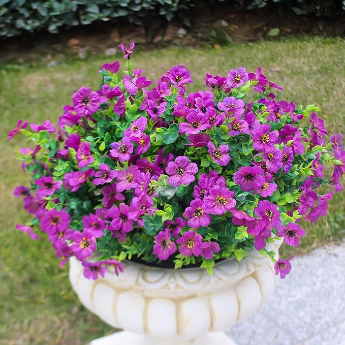 Rose Red Artificial Outdoor Flowers 12 Bundles Silk Fake Daisy Romantic Fake Plants Stems for Garden, Pergola, or Outdoor Party Decor Outside(Purple Daisy)