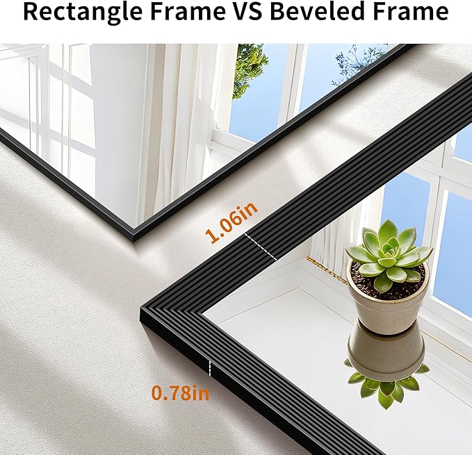 Black Bathroom Mirror 30 x 50 Inch Rectangle Wave Beveled Frame for Wall Bathroom Vanity Mirror for Over Sink, Tempered Glass,for Entryway Hangs, Bathroom Living Room Horizontal or Vertical