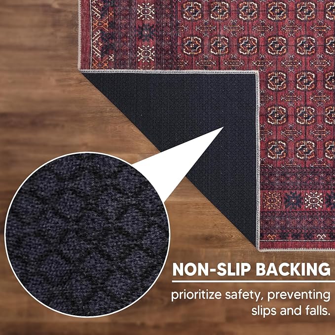 Keen Home Design 8x10 Rug - Machine Washable Area Rug with Non-Slip Backing, Ideal for Living Room, Dining Room, Bedroom - Vintage, Easy Clean, Durable, Low Pile Rug - (8' x 10')