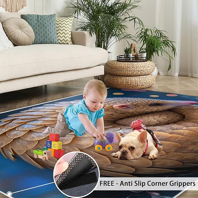 Pangolin Washable Area Rug 3x4, Starry Sky Soft Rugs for Living Room Wildlife Carpet Area Rugs for Bedroom Dining Room Non-Slip Stain Resistant Rug