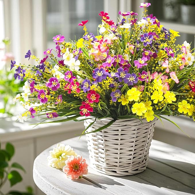 24 Bundles Artificial Faux Flowers Outdoor Plants for Autumn Summer Decoration,Fake Silk Realistic UV Resistant Colorful Daisy for Outside Home Porch Patio Balcony Yard Decor