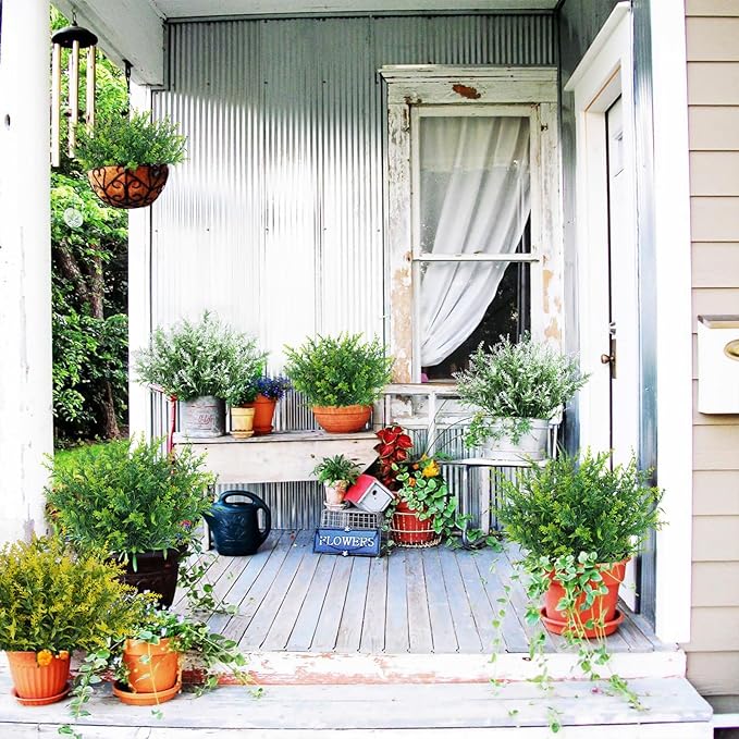 RECUTMS Fake Plants Artificial Spring Plants Outdoor Fake Flowers for Outdoor Artificial Flowers UV Resistant Artificial Plants Outdoor Front Porch Spring Decorations for Home(Green)