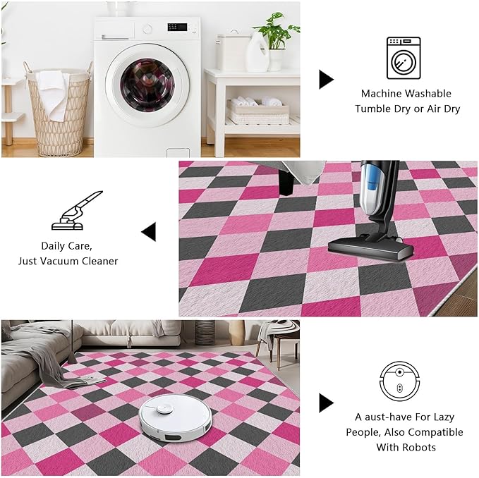 Diamond Checkered Rug 5x7, Soft Ultra Soft Faux Wool Abstract Geometric Rugs, Indoor Floor Mats Carpet, Non Slip&Non-Shedding Low Pile Washable Rugs, Modern Red Rug for Bedroom