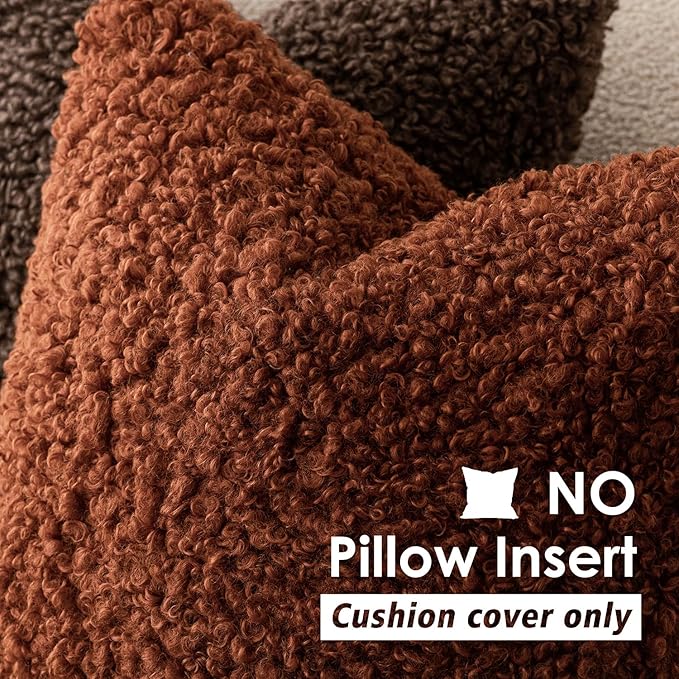 Foindtower 2 Pieces 20x20 Inch Hazel Brown,Faux Fur Throw Pillow Cover Accent Sherpa Furry Pillow Covers Fuzzy Soft Pillowcases Cozy Sheepskin Decorative Fleece Cushion Case for Bed Couch Living Room