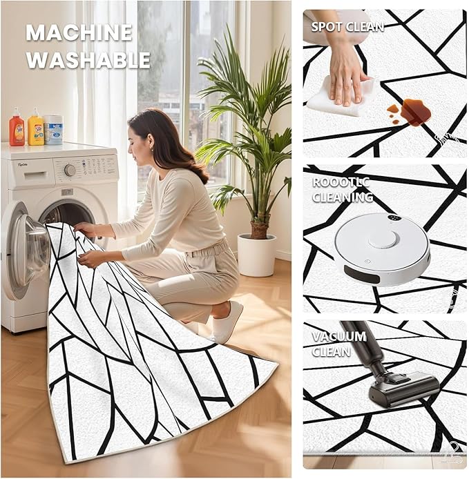 Black and White Rug, Area Rugs 5x7, Modern Abstract White and Black Rug, Geometric Rugs for Living Room Bedroom, Irregular Polygon Carpet Washable Non Slip Home Decor