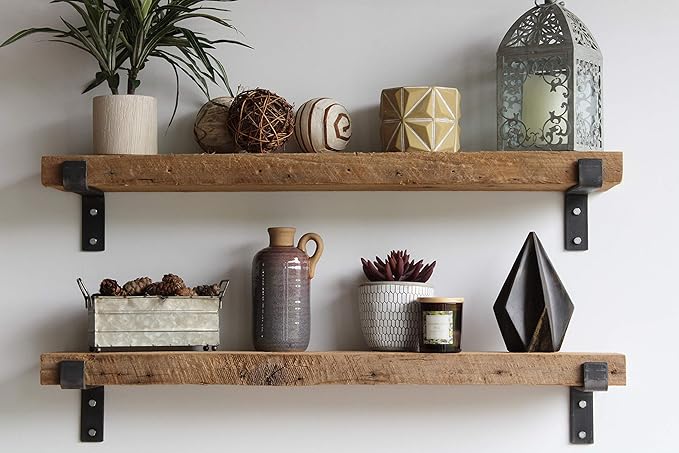 Urban Legacy Accent Shelves | Reclaimed Barn Plank | Set of 2 with Full Brackets (Natural 40" x 7" x 2")