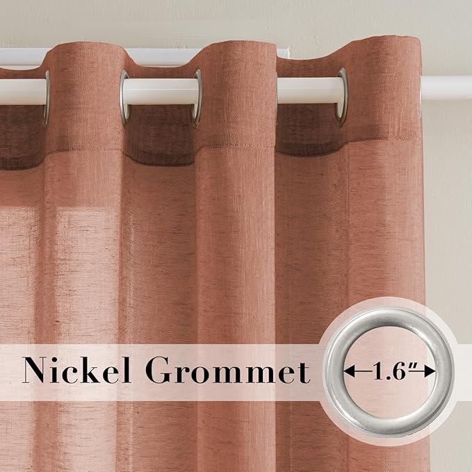 H.VERSAILTEX Linen Curtains Natural Linen Blended Curtain Panels for Living Room/Light Reducing Linen Semi Sheer Curtains 2 Panels Set Nickel Grommet Window Panels (52x108 Inch, Terracotta)