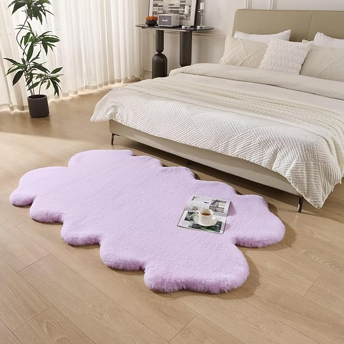 1700GSM Fuzzy Faux Sheepskin Fur Area Rug,Extra Soft Faux Fur Mat,Fluffy Shaggy Fur Rug for Bedroom Living Bedside Rug Room Decor-Lavender, 2 x3 ft