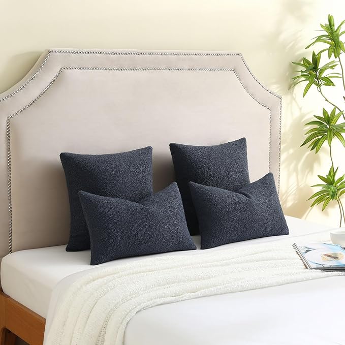 FUTEI Pack of 2 Navy Blue Decorative Throw Pillow Covers 12x20 Inch Soft Cozy Solid Boucle Textured Lumbar Pillow Cases,Modern Home Decor for Couch Bed Living Room