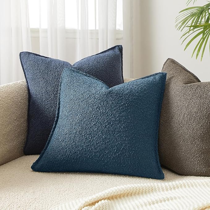 JUSPURBET Blue Decorative Pillow Covers 20x20 Set of 2 Throw Pillow Covers for Couch Sofa Bed Cozy Boucle Textured Cushion Covers Cases with Hidden Zipper for Living Room Home Decor