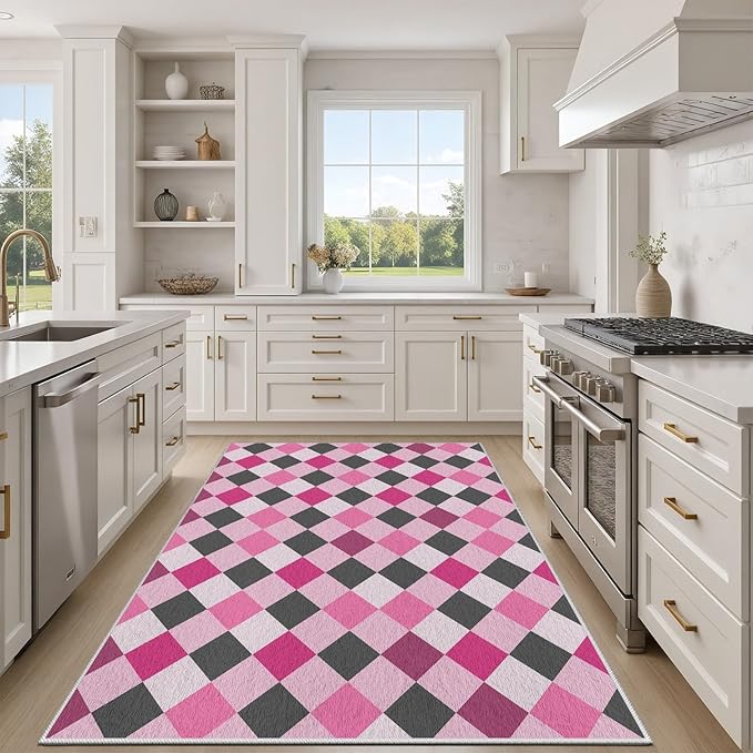 Diamond Checkered Rug 5x8, Soft Ultra Soft Faux Wool Abstract Geometric Rugs, Indoor Floor Mats Carpet, Non Slip&Non-Shedding Low Pile Washable Rugs, Modern Red Rug for Bedroom