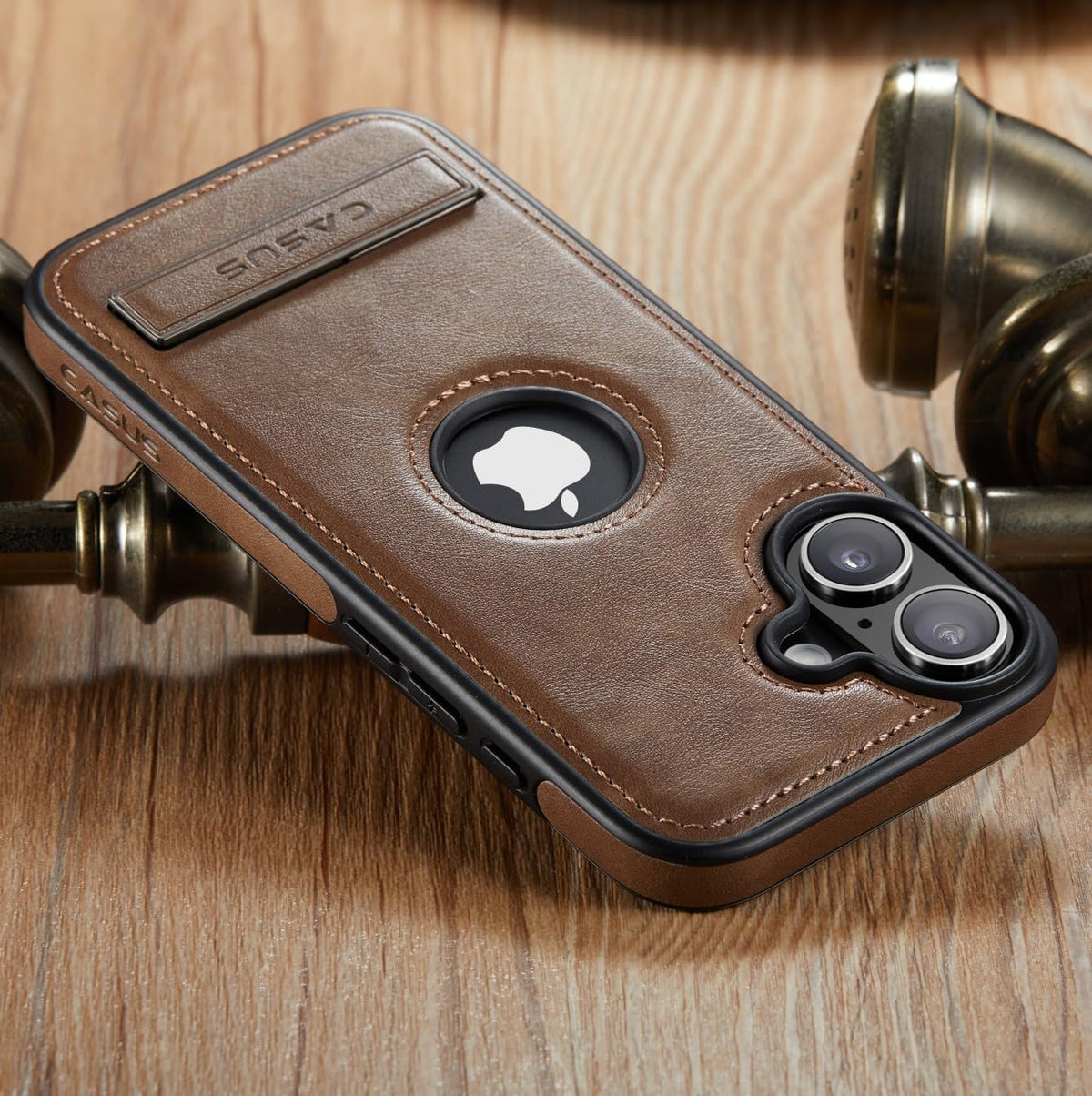 C Casus 17 6.3 Inch (2025), Casus for iPhone Case with MagSafe, Slim Kickstand Vegan Leather Protective Cover
