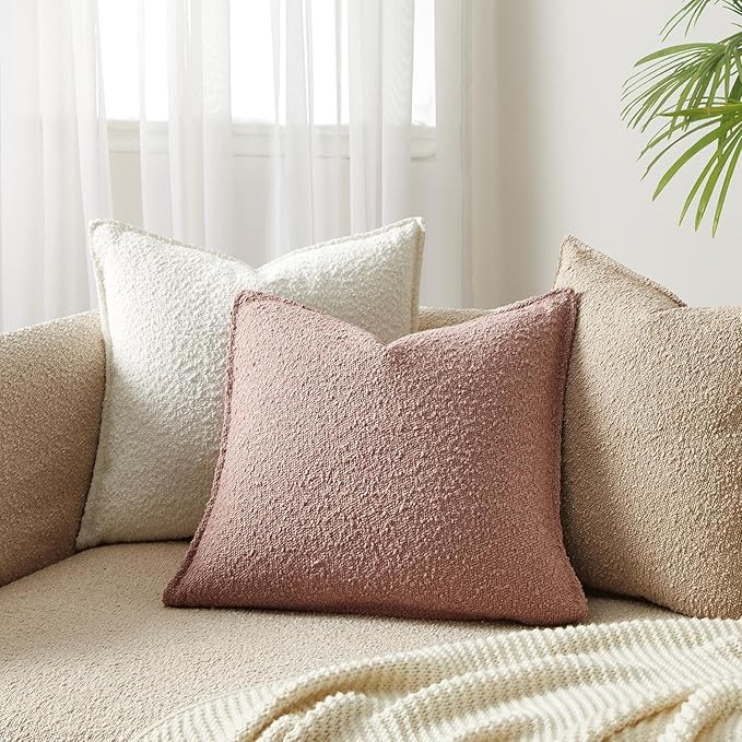 JUSPURBET 22x22 Throw Pillow Covers Set of 2 Decorative Pillow Covers for Couch Sofa Bed Cozy Boucle Textured Cushion Covers Cases with Invisible Zipper for Living Room Home Decor,Jam