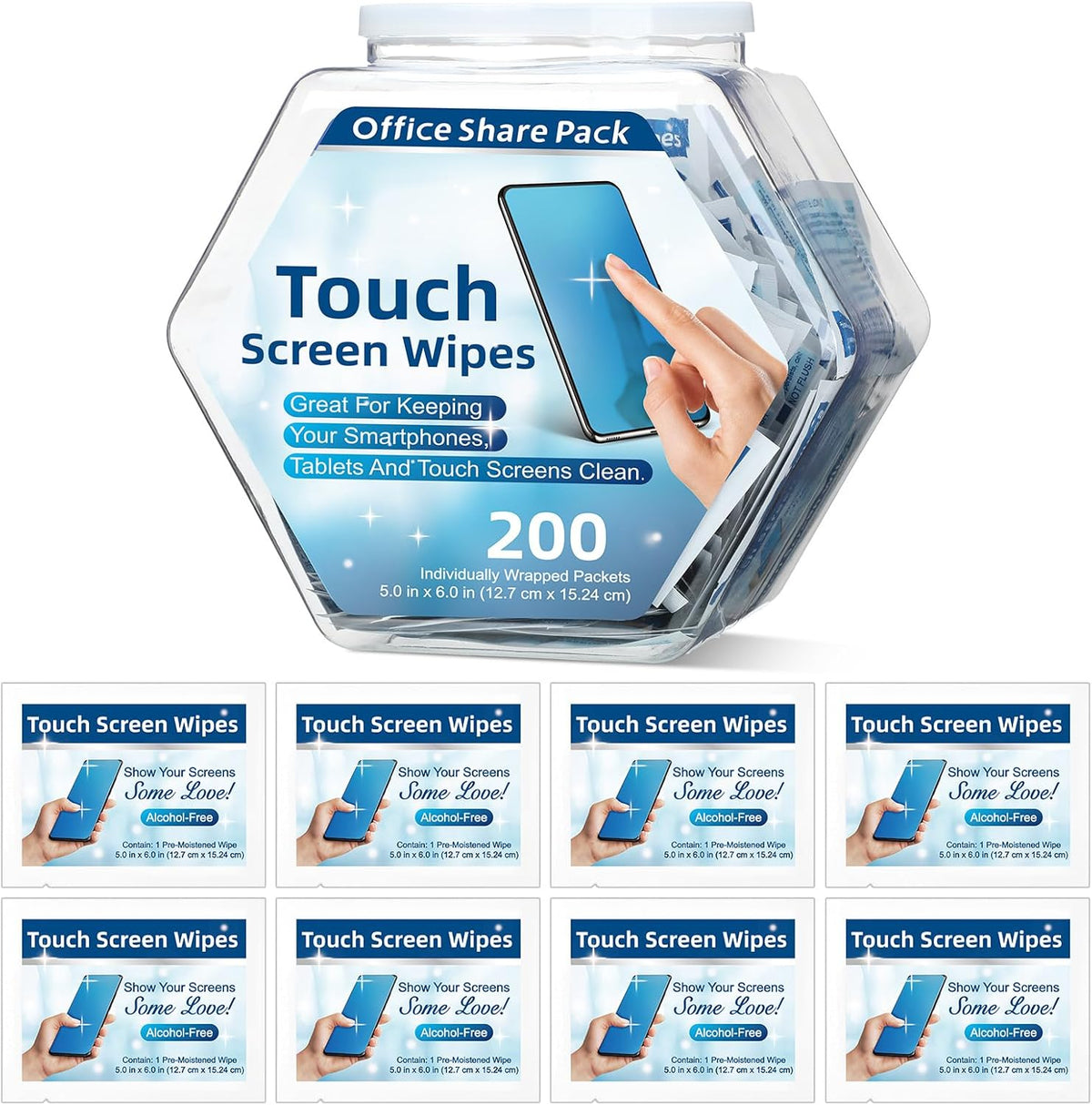 Willinglong 200 Pack 1 Touch Screen Wipes Pre Moistened Lens Computer Electronic Screen Wipes Individually for Monitors