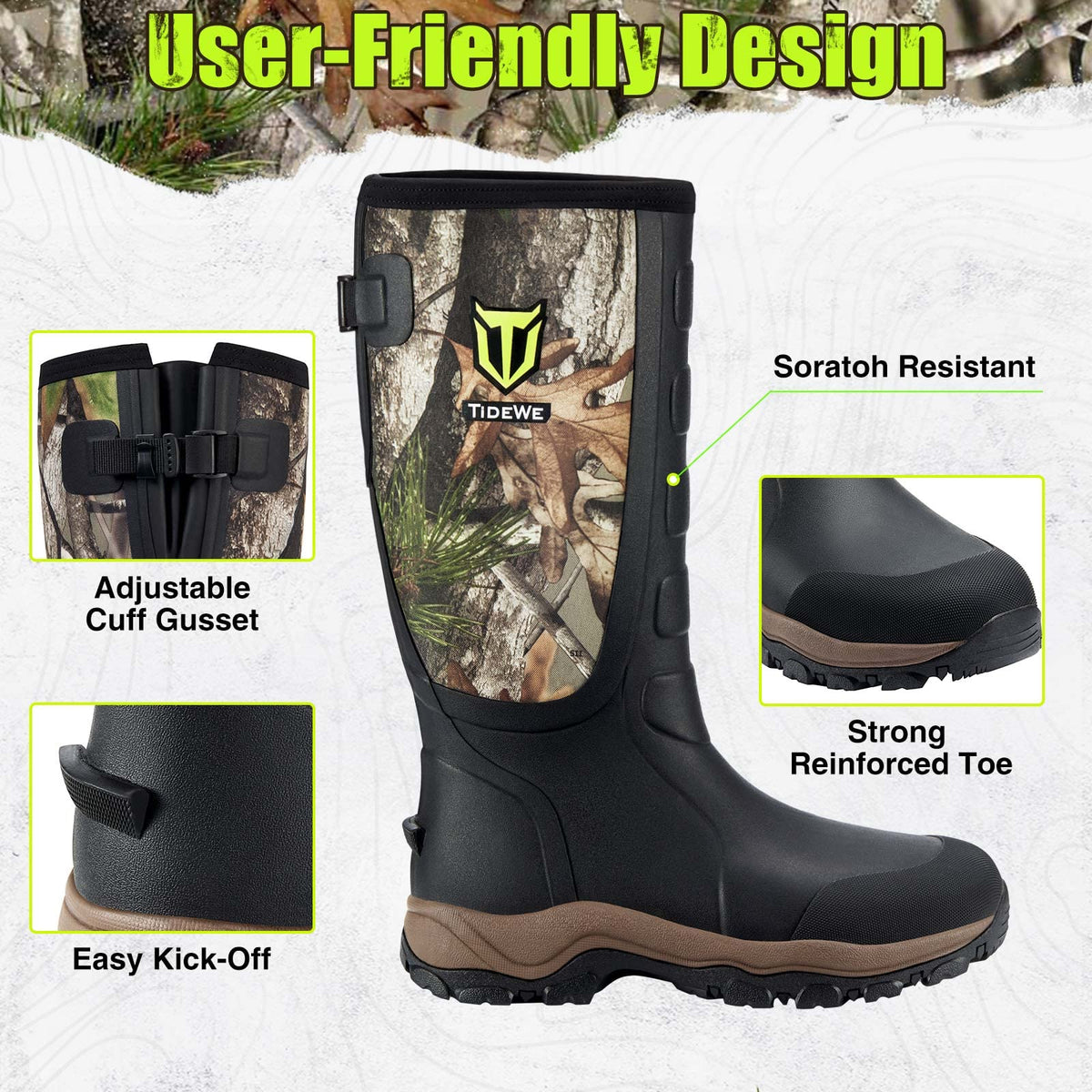 TIDEWE Hunting Boots Snake Proof for Men, Waterproof Insulated Warm Rubber With Steel Shank, 5mm Neoprene Lightweight Outdoor, Sturdy Work for Farming Gardening